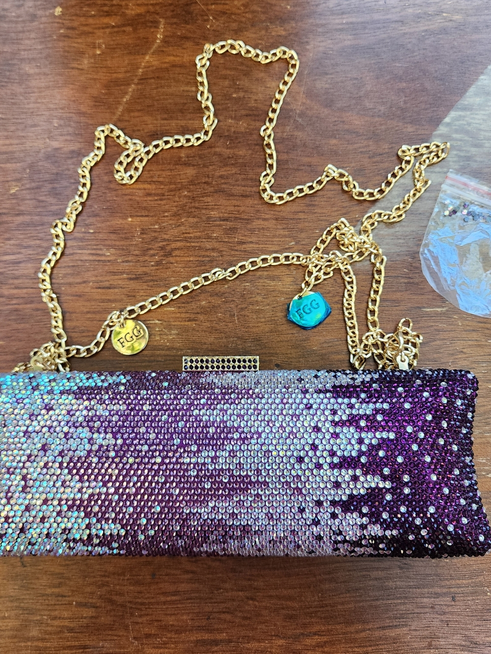 NWOT Boutique de FGG Purple Ombre Crystal Evening Clutch